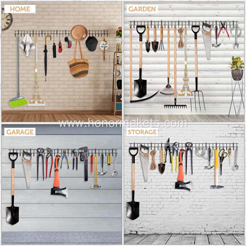 Garden Tool Rack Garage Tool Organizer Wall Mount Holder Heavy-Duty Hook Wall Storage Rack Holds Garden Tools